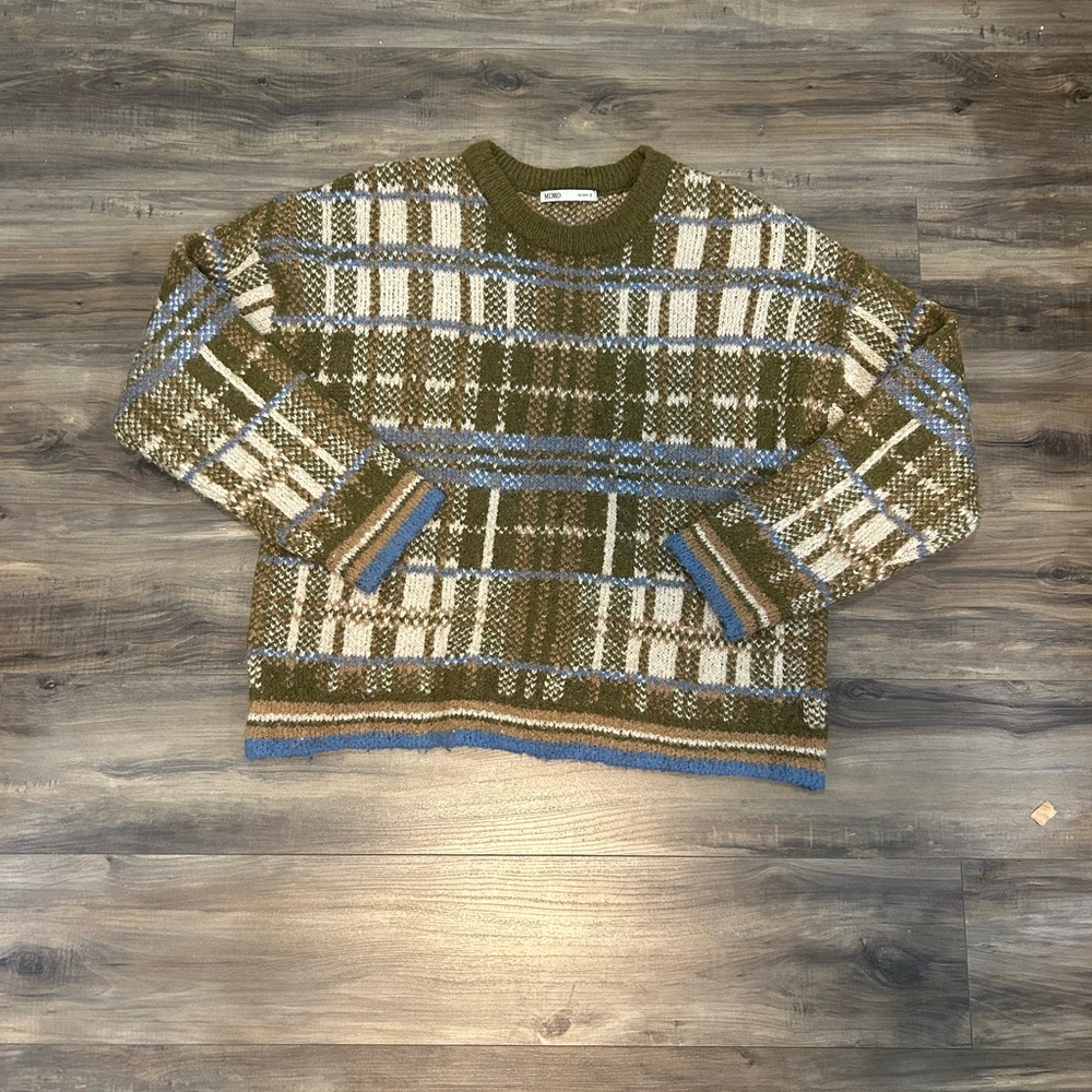 Olive and Blue Plaid Crewneck Sweater - Picture 2 of 5